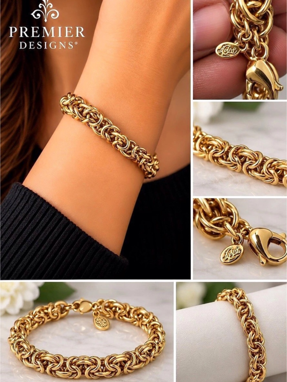 Premier Designs Gold Tone Byzantine Link Bracelet